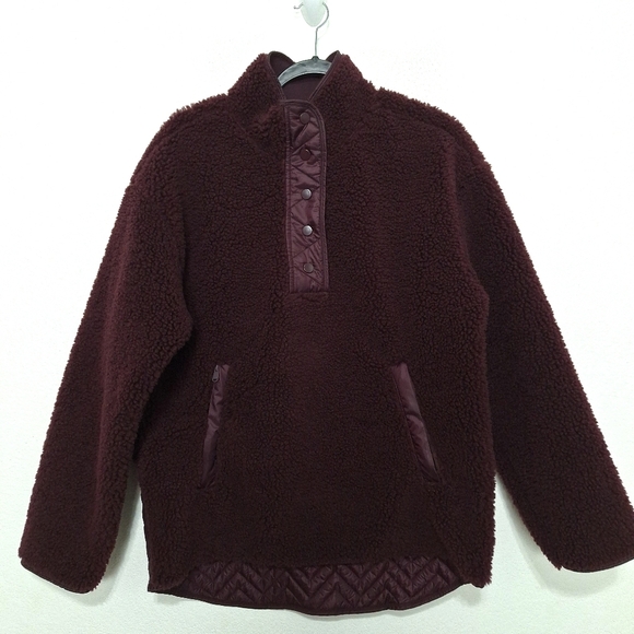 ATHLETA Burgundy Thick Athleisure Sherpa Pullover Snap Streetwear Jacket Size M - Picture 2 of 13